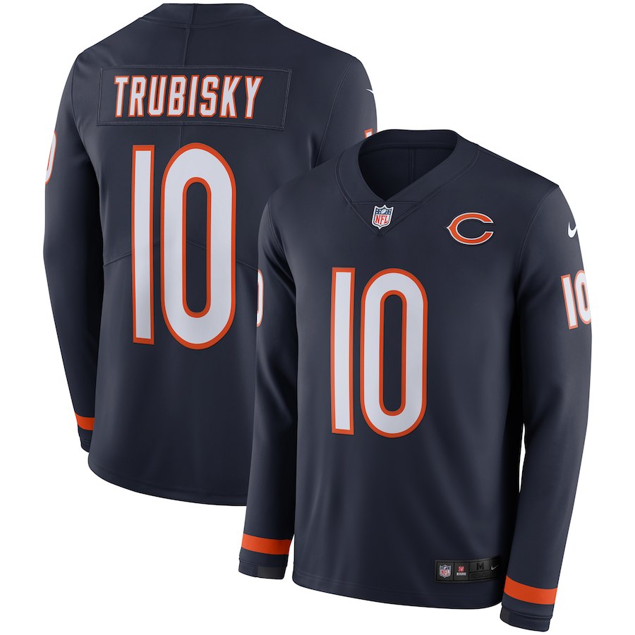 Men Chicago Bears 10 Trubisky blue Limited NFL Nike Therma Long Sleeve Jersey